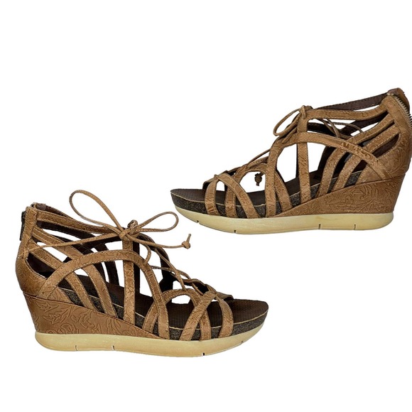 OTBT Brown Nomadic Summer Gladiator Wedge Heel Lace Up Strappy Sandals US 8.5 - Picture 2 of 9